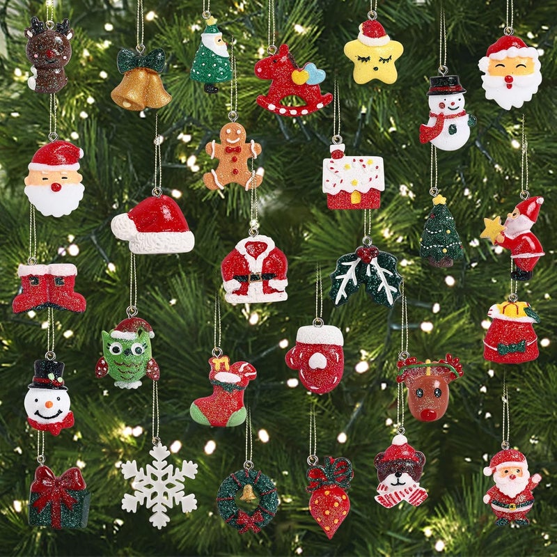 HDRASON 30 pcs Christamas Tree Decorations Clearance,Mini Resin Ornaments for Christmas Trees,Small Santa Clause Charms Xmas Decorations Sets for Girls Women - Image 1